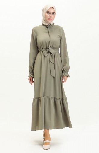 Aerobin Fabric Pleated Belted Dress 40155-05 Khaki 40155-05
