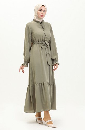 Aerobin Fabric Pleated Belted Dress 40155-05 Khaki 40155-05