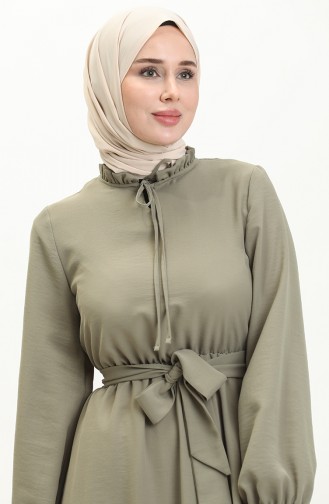 Aerobin Fabric Pleated Belted Dress 40155-05 Khaki 40155-05