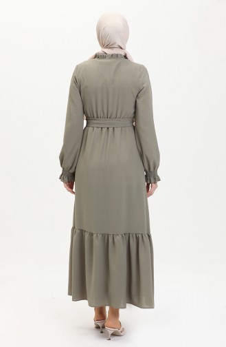 Aerobin Fabric Pleated Belted Dress 40155-05 Khaki 40155-05
