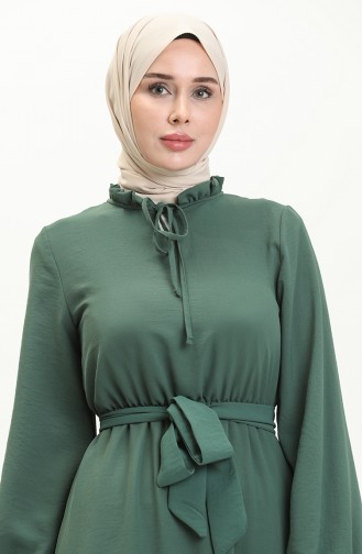 Aerobin Stoff gerafftes Kleid mit Gürtel 40155-06 Smaragdgrün 40155-06