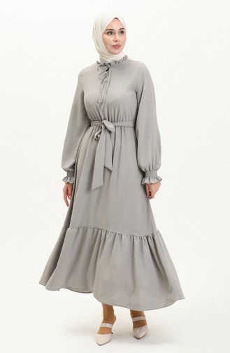 Aerobin Stoff gerafftes Kleid mit Gürtel 40155-07 Grau 40155-07