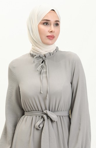 Aerobin Stoff gerafftes Kleid mit Gürtel 40155-07 Grau 40155-07