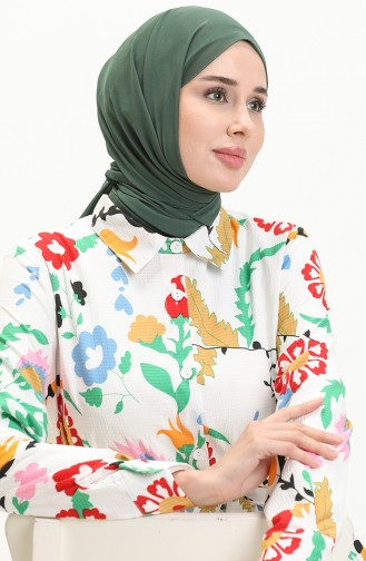 Desenli Kuşaklı Tunik 4426-03 Ekru Yeşil