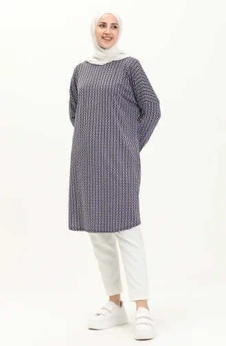 تونيك منقوش تونيك بخطوط بأكمام فراشة 8601-01 كحلي 8601-01