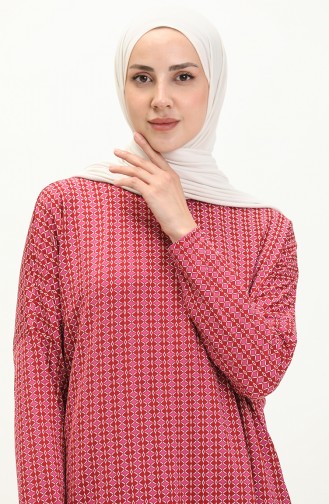 تونيك منقوش تونيك بخطوط بأكمام فراشة 8702-01 أحمر غامق 8602-01