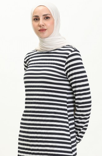 Elastic Sleeve Striped Tunic 8611-01 Navy Blue 8611-01