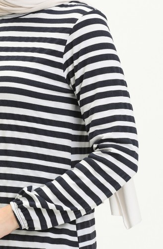 Elastic Sleeve Striped Tunic 8611-01 Navy Blue 8611-01