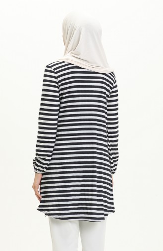 Elastic Sleeve Striped Tunic 8611-01 Navy Blue 8611-01