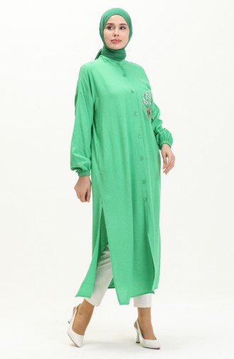 Linen Embroidered Long Tunic 24Y8971-01 Green 24Y8971-01