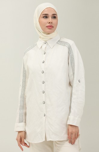 Chemise en Lin à Manches Chauve-souris 4036-04 Ecru 4036-04