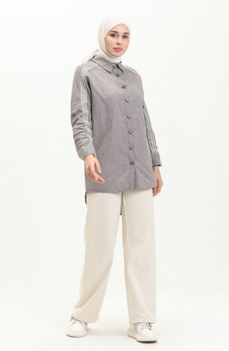 Chemise en Lin à Manches Chauve-souris 4036-02 Gris 4036-02