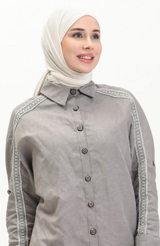 Chemise en Lin à Manches Chauve-souris 4036-02 Gris 4036-02