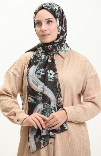 Aymina Silk Chiffon Shawl 8012-07 Black Gray 8012-07