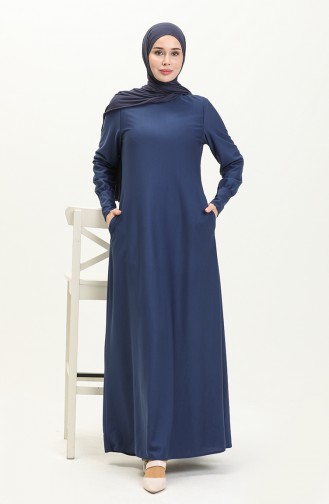 Robe avec Poche 0665-07 İndigo 0665-07