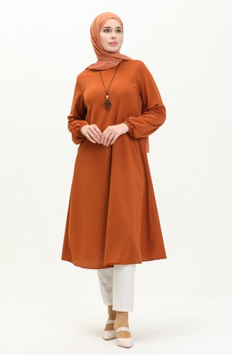 Kolyeli Uzun Tunik 2727-06 Taba