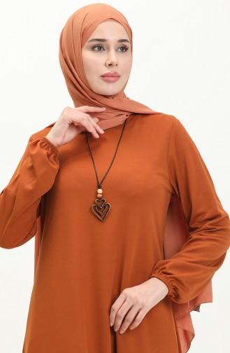 Kolyeli Uzun Tunik 2727-06 Taba