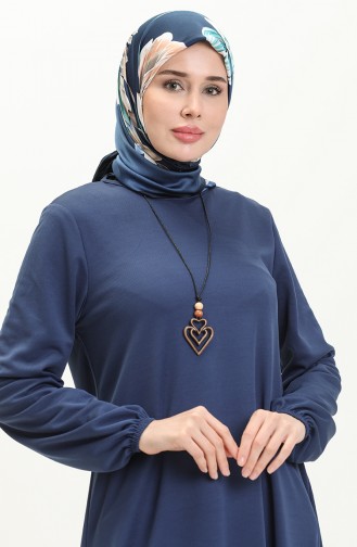 Longue Tunique Avec Collier 2727-07 İndigo 2727-07