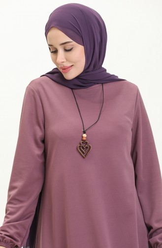 Kolyeli Uzun Tunik 2727-09 Lila