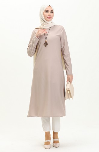 Lange Tunika mit Halskette 2727-10 Beige 2727-10