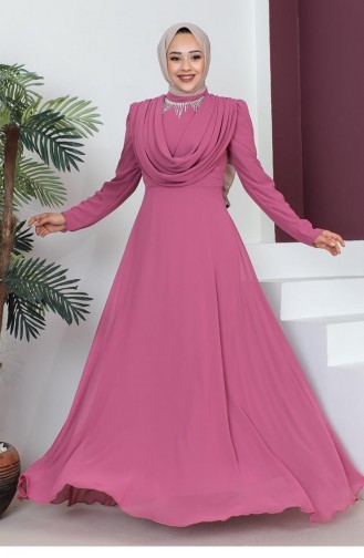 Kolyeli Tesettür Abiye Pembe