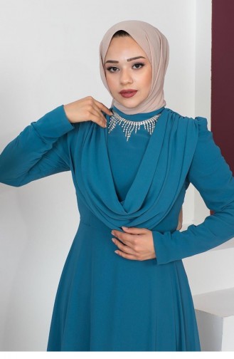 Petrol Blue Hijab Evening Dress 6076SMR.PTR
