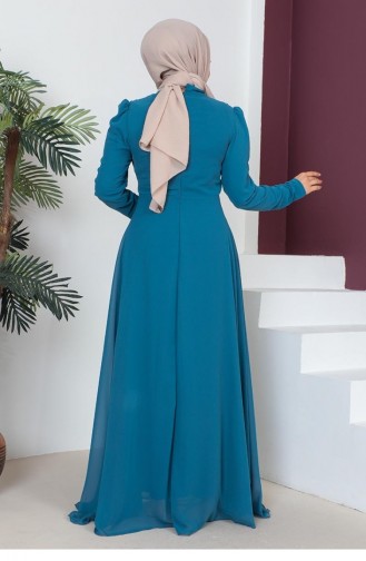 Petrol Blue Hijab Evening Dress 6076SMR.PTR