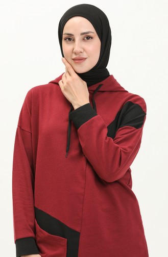Pocketed Color Garnish Tracksuit Set 3001-02 Claret Red 3001-02