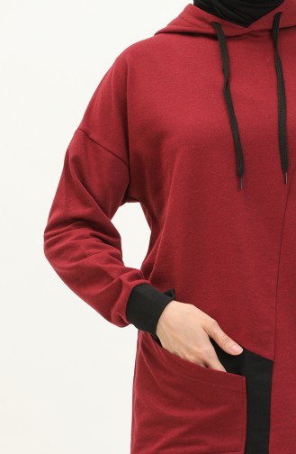 Pocketed Color Garnish Tracksuit Set 3001-02 Claret Red 3001-02