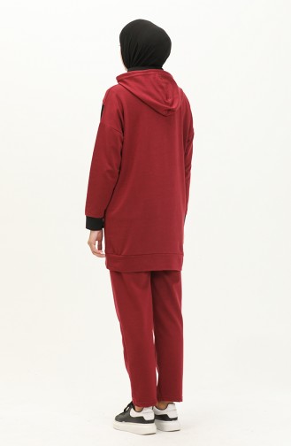 Pocketed Color Garnish Tracksuit Set 3001-02 Claret Red 3001-02