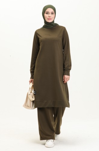 Zweireihige Tunika-Hose Doppelset 0044-07 Khaki Grün 0044-07