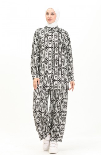 Viscose Fabric Patterned Tunic Trousers Double Suit 24Y2011-02 Black 24Y2011-02