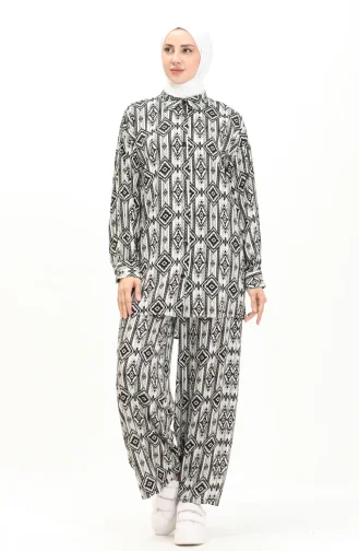 Viscose Fabric Patterned Tunic Trousers Double Suit 24Y2011-02 Black 24Y2011-02