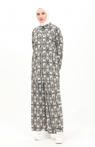 Viscose Fabric Patterned Tunic Trousers Double Suit 24Y2011-02 Black 24Y2011-02