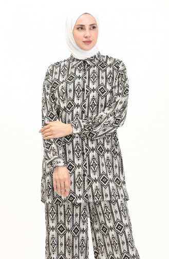 Viscose Fabric Patterned Tunic Trousers Double Suit 24Y2011-02 Black 24Y2011-02