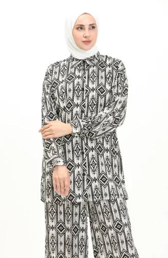 Viscose Fabric Patterned Tunic Trousers Double Suit 24Y2011-02 Black 24Y2011-02
