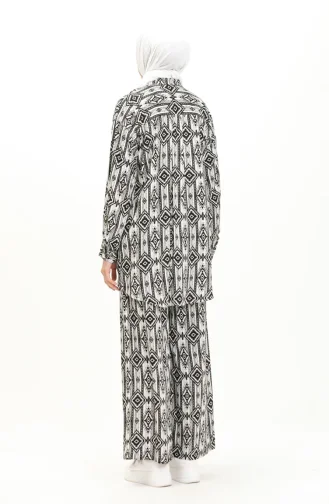 Viscose Fabric Patterned Tunic Trousers Double Suit 24Y2011-02 Black 24Y2011-02