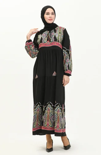 Gemustertes Viskosekleid 4073-01 Schwarz 4073-01