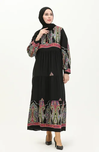 Gemustertes Viskosekleid 4073-01 Schwarz 4073-01