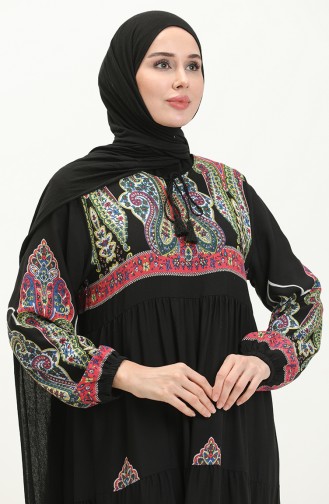 Robe en Viscose à Motifs 4073-01 Noir 4073-01