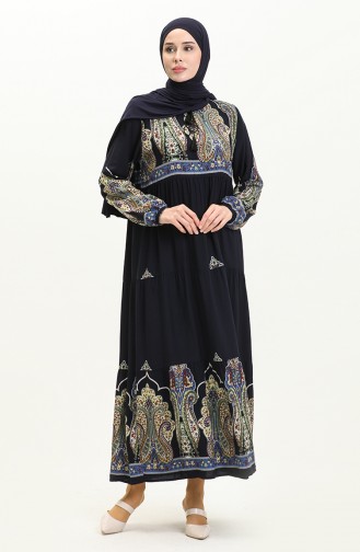 Printed Viscose Dress 4073-05 Navy Blue 4073-05