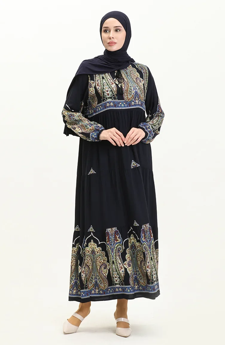 Gemustertes Viskosekleid 4073-05 Marineblau 4073-05