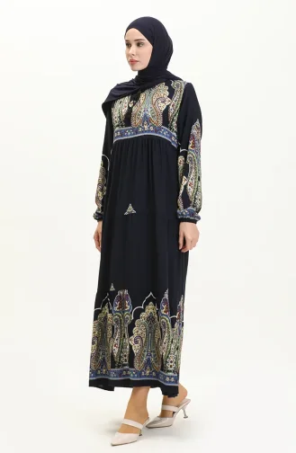 Gemustertes Viskosekleid 4073-05 Marineblau 4073-05