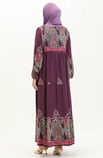 Desenli Viskon Elbise 4073-06 Mor