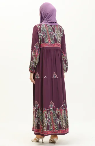 Desenli Viskon Elbise 4073-06 Mor