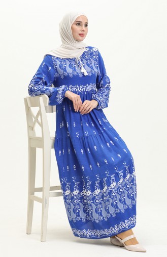 Robe en Viscose à Motif 4107-01 Bleu Roi 4107-01