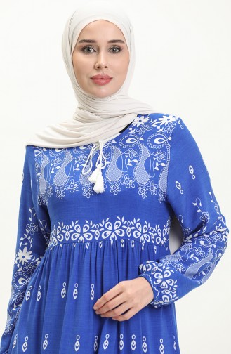 Robe en Viscose à Motif 4107-01 Bleu Roi 4107-01