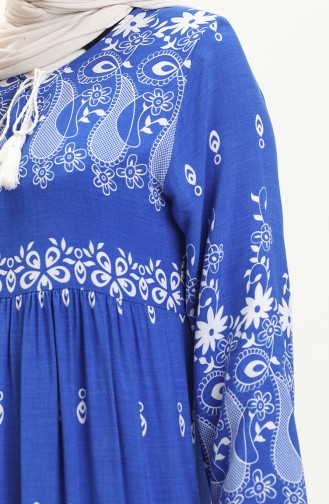 Robe en Viscose à Motif 4107-01 Bleu Roi 4107-01