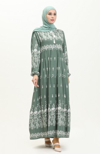 Robe en Viscose à Motif 4107-03 Vert Noisette 4107-03