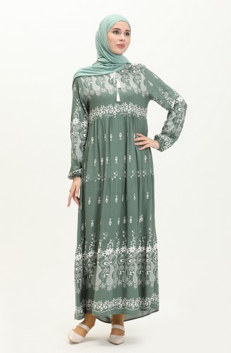 Robe en Viscose à Motif 4107-03 Vert Noisette 4107-03